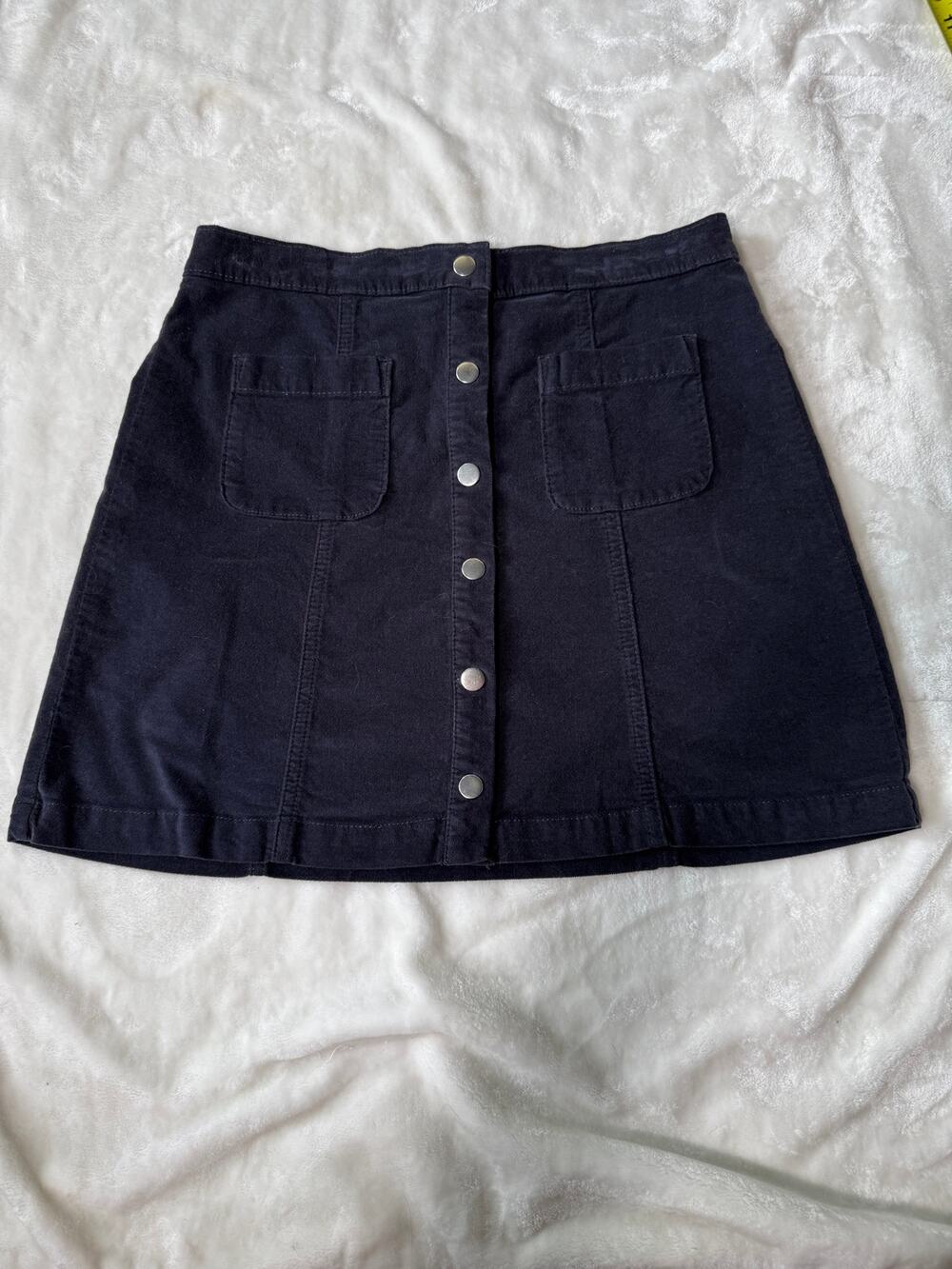 Urban Outfitters BDG Velour Mini Skirt Womens Med Blue Button Pockets Mod MCM